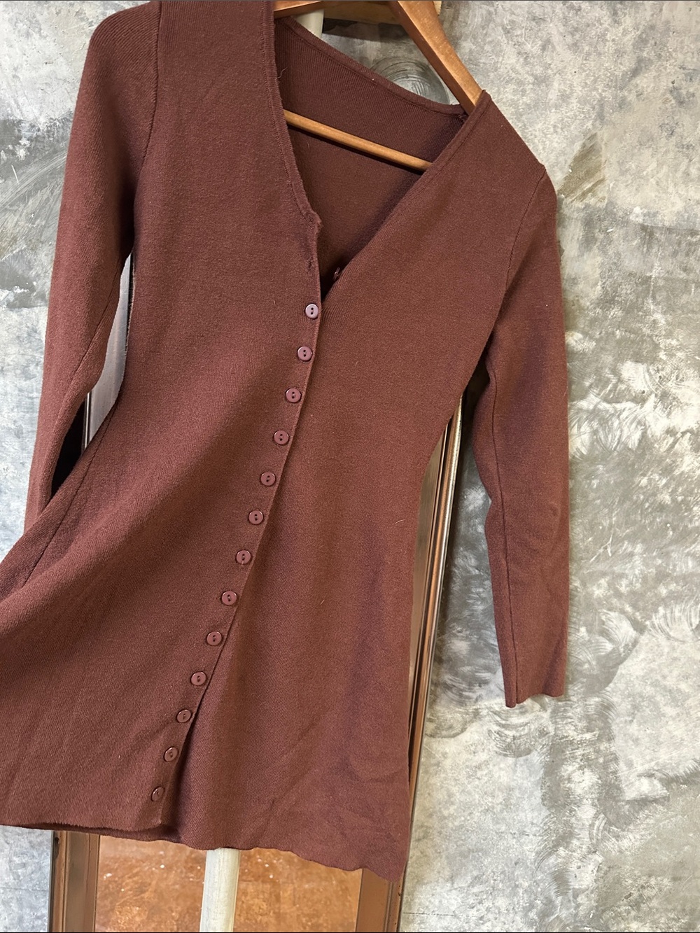 Brown V-Neck Button-Front Sweater - Picture 2 of 3